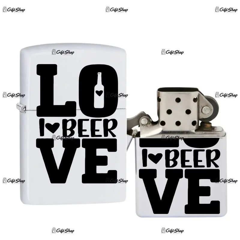 I love beer, bricheta metalica gravata laser cu mesaj